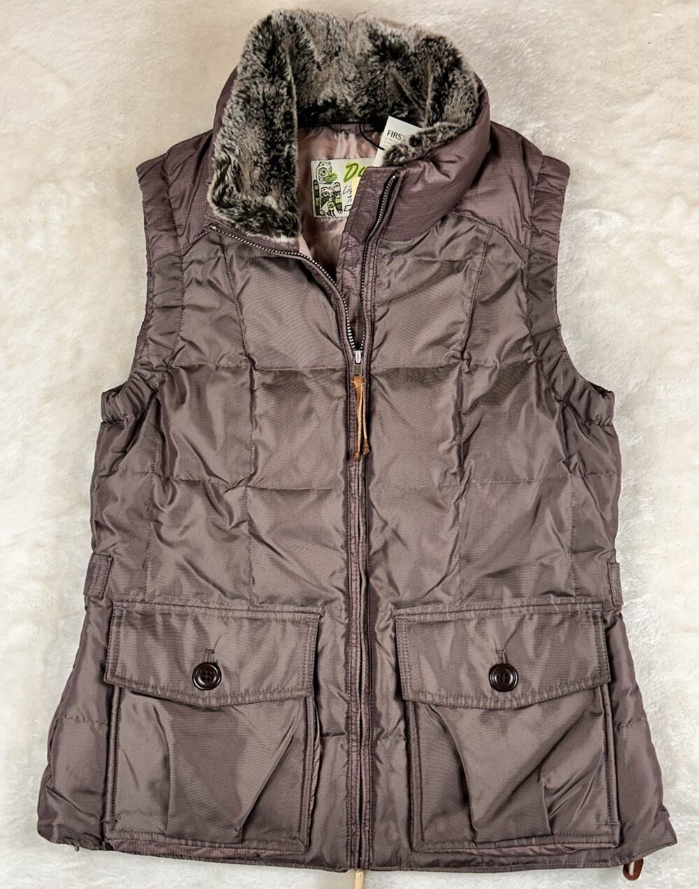 EDDIE BAUER YUKON EB550 Vest Women’s Sz Small Premium Goose Down Puffer Faux Fur